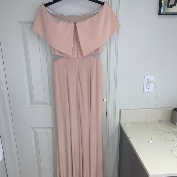 Xscape Off-The-Shoulder Floor Length Blush Gown - Picture 6 of 10